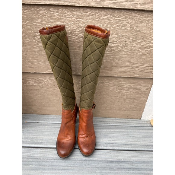 Ralph Lauren Purple‎ Label Italy Size 8B Tall Brown Leather/ Quilted Green Boots - Picture 3 of 16